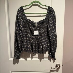 American Eagle Outfitters Dark Floral Smocked Blouse
